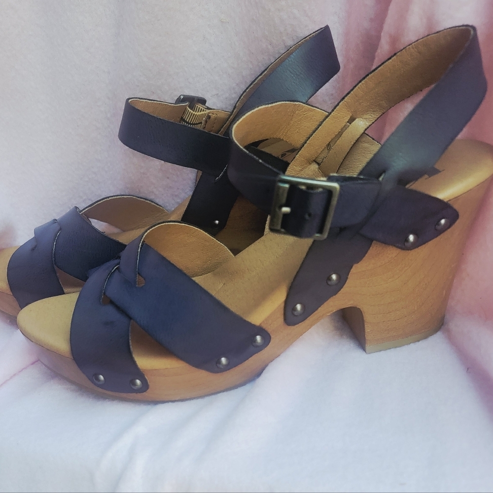 Korks | Bagley Wood Chunky Heel Sandals Black Leather Boho y2k - Picture 2 of 6